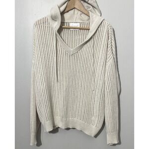 Womens Open-Knit Hooded V-Neck Sweater BOHO Beachy Oversized Comfort Hippie-Chic